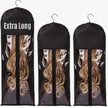 Bolsa de peluca en stock para enviar ganchos bolsa de almacenamiento transparente extensión de cabello percha de cabello bolsa de almacenamiento de cola de caballo image 5