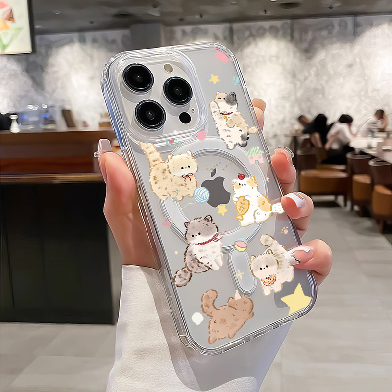 Suitable for Apple 16Promax Magnetic Phone Case Iphone17 Cute Cat 15 All-Inclusive Anti-Fall 14 Girls 13