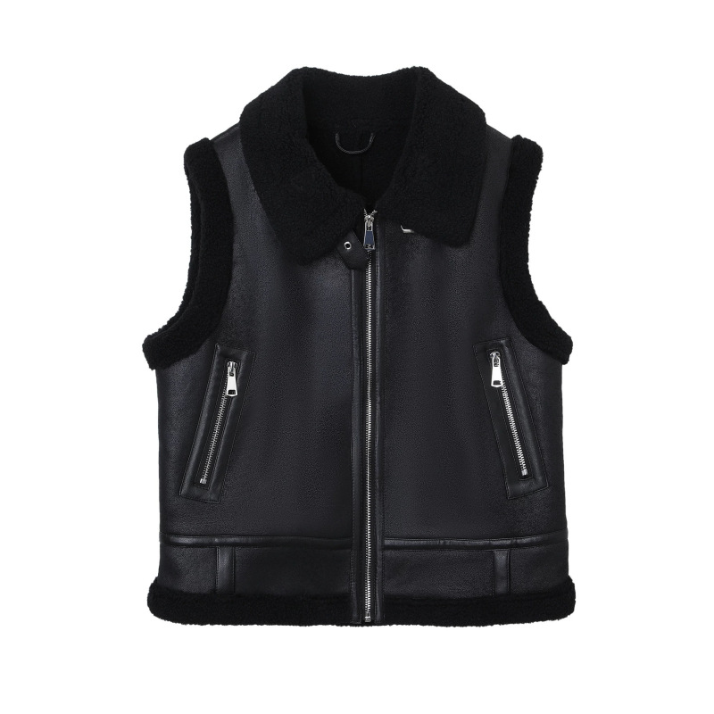 Women's Lamb Wool Vest, exclusively for cross-border sales, with a reversible stand-up collar, zipper closure, pockets, and thick design for autumn and winter Women's Lamb Wool Vest, exclusively for cross-border sales, with a reversible stand-up collar, zipper closure, pockets, and thick design for autumn and winter