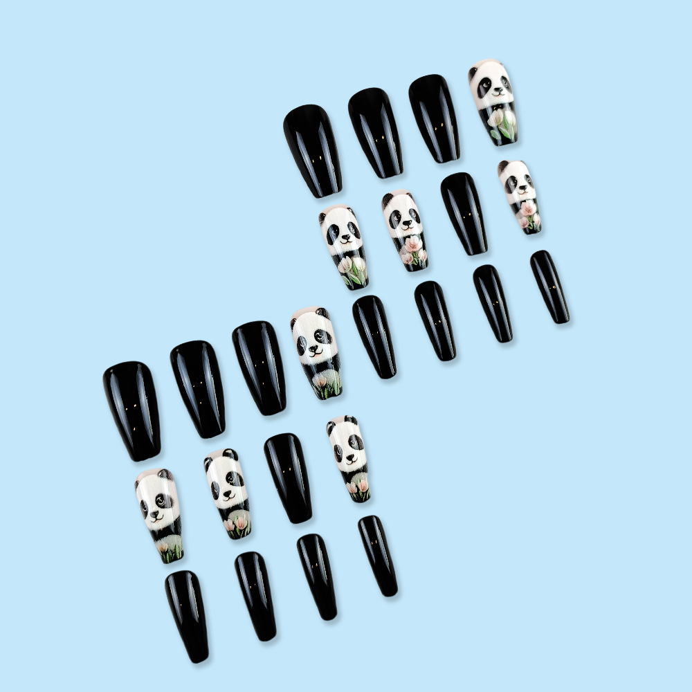 Caricatura de dibujos animados en blanco y negro panda manicure parche de uñas de estilo ballet lindo alto sentido de la venta caliente de uñas en Europa y América image 5