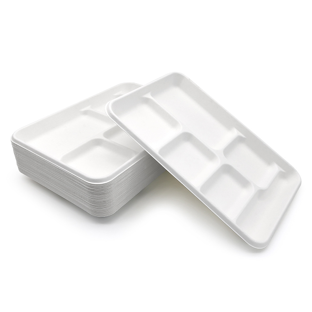 Shaogeng Oasis degradable compostable Hospital escolar desechable bandeja de 6 compartimentos 250 piezas por caja