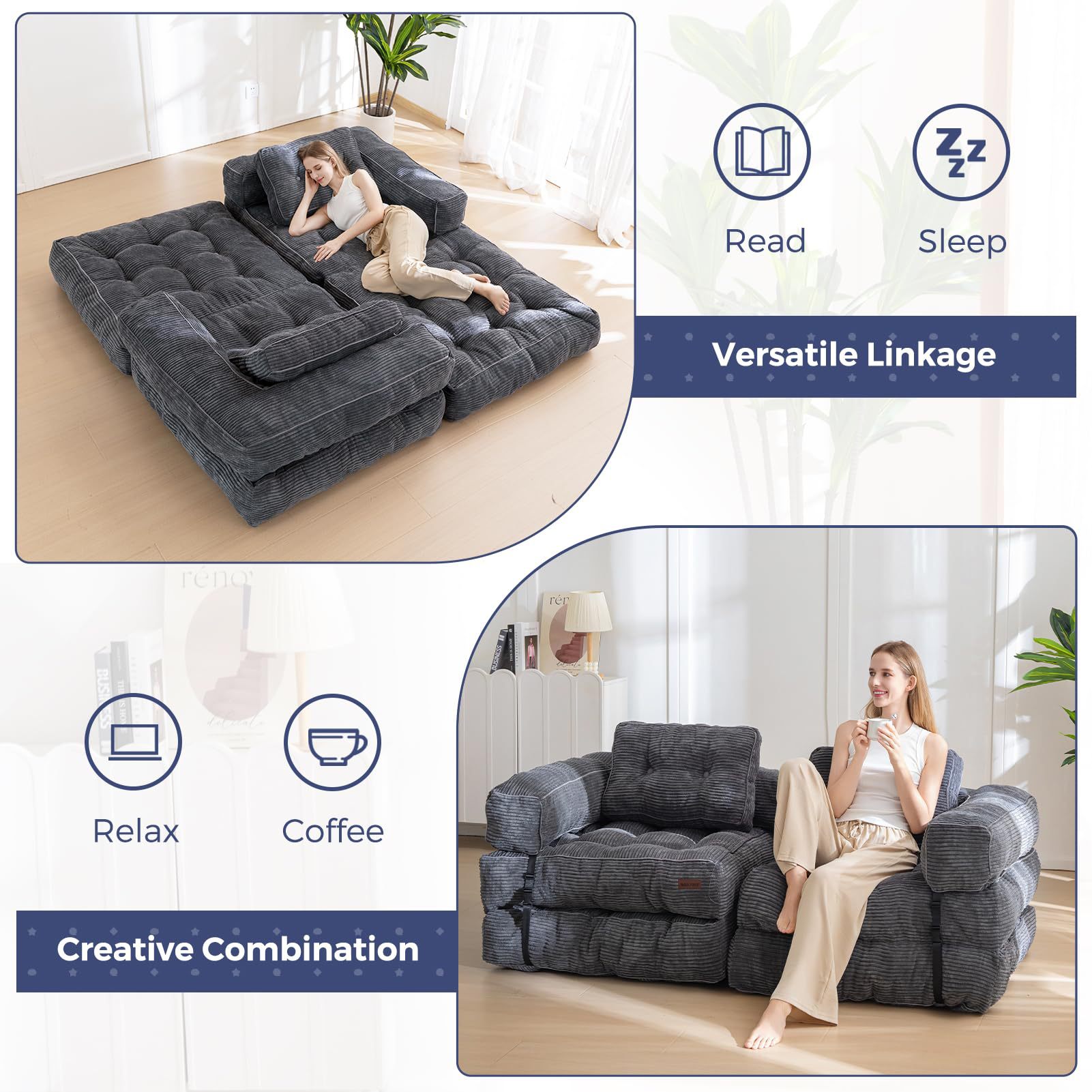 Amazon vacío compresión sofá 2 en 1 sofá cama plegable sala de estar tatami sofá perezoso