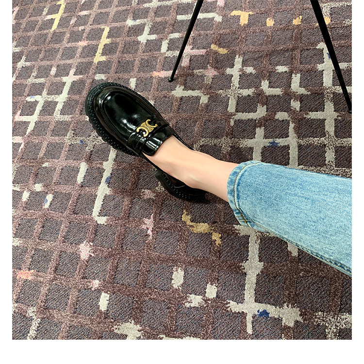 葡萄妈Studiolee英伦风小皮鞋女小金扣圆头一