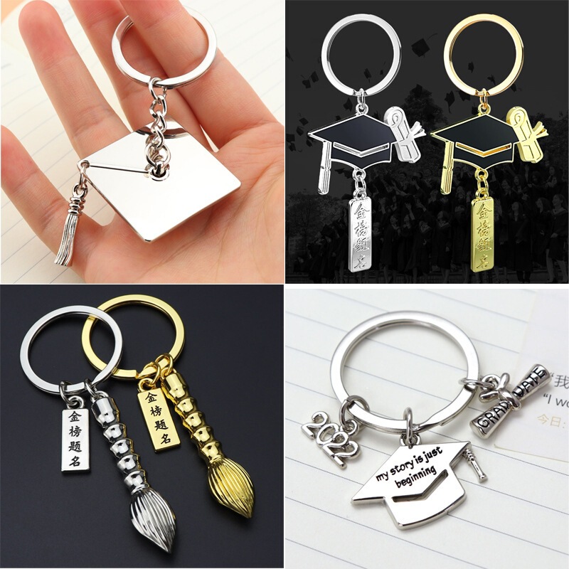 Yiwu Creative Graduation Keychain Inspirational Text Keychain Small Gift Graduation Cap Brush Keychain Backpack Hanger