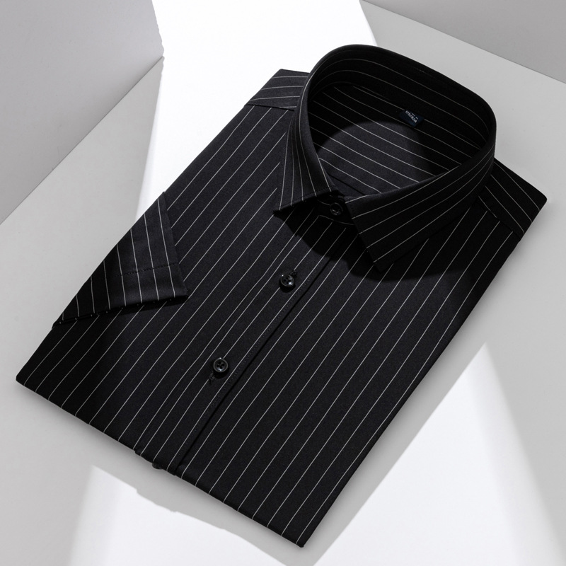 Camisas a rayas personalizadas en blanco y negro para hombres, mangas largas delgadas, traje de negocios sin quemar, impresión interior, camisa negra para hombres