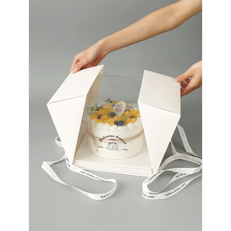 慕斯盒手提4寸6寸8寸生日透明蛋糕盒千层甜品包装丝带盒子订作