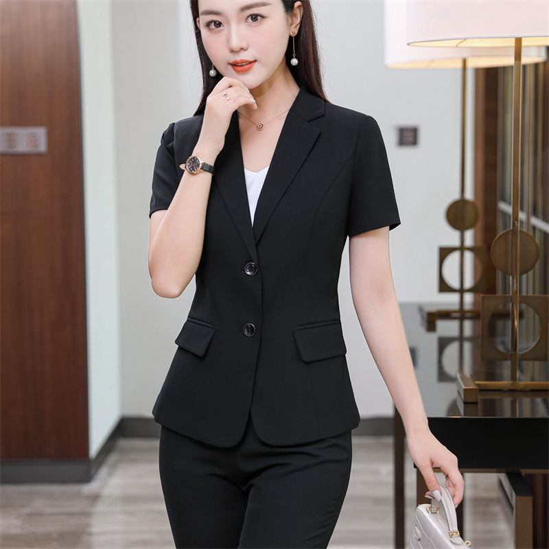 Women's Suit 2025 Summer New Business Wear Business Office Jewelry Store Overalls Double Button Short Sleeve Slim-fit Style Women's Suit 2025 Summer New Business Wear Business Office Jewelry Store Overalls Double Button Short Sleeve Slim-fit Style