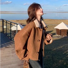 【双面穿/麂皮绒】羊羔毛外套女冬季2025韩国新款小个子绒衫卫衣