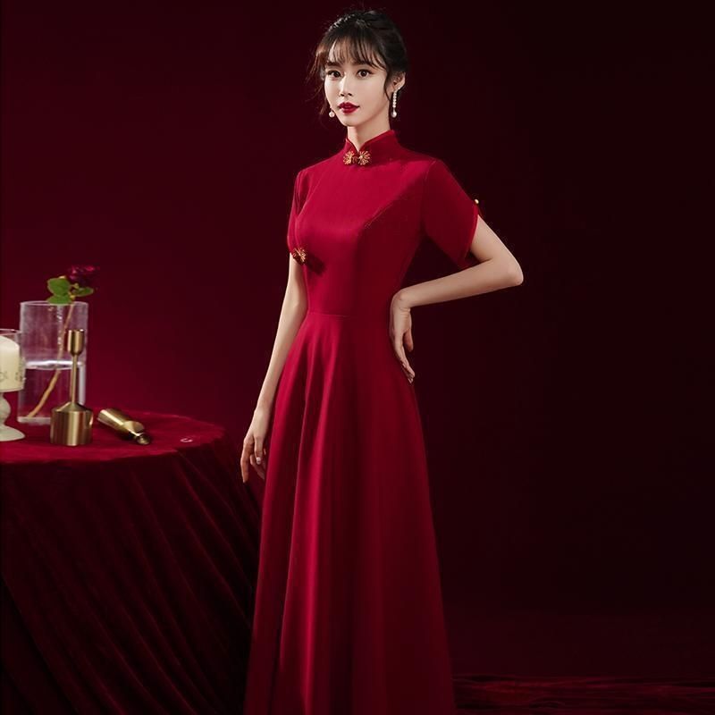 合唱演出服长裙红歌舞台合唱团成人比赛指挥表演服红色礼服|undefined