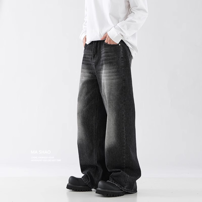 Light Blue Washed Cleanfit Straight Leg Jeans Midweight Casual Trousers Trendy Brand Spring 2025 American Style Wide Leg mid Waist_mkmklike.com