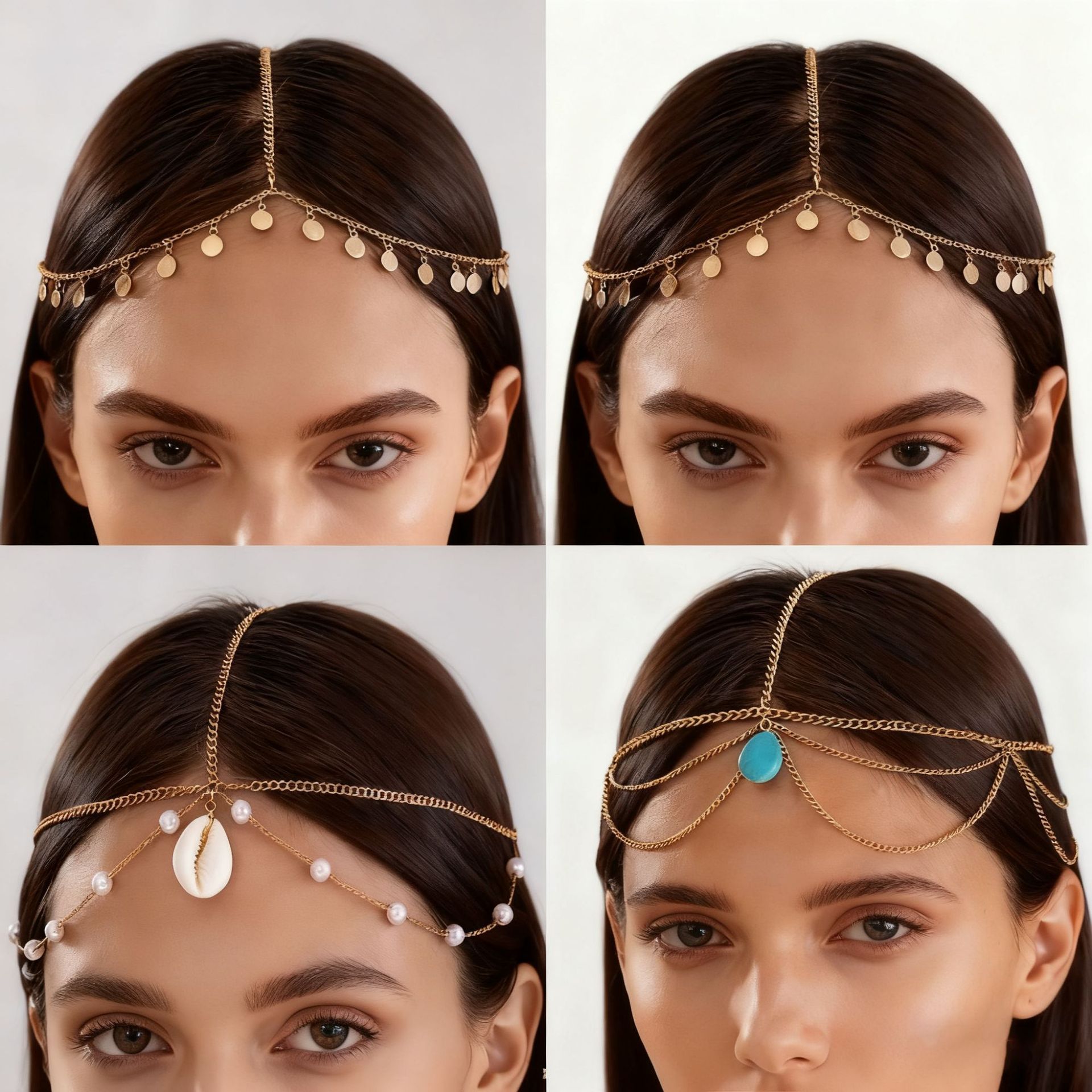 European and American High-End Bridal Rhinestone Forehead Chain for Women, Multi-Layered Pendant, Shiny Hair Accessories, Fashionable Wedding Dress Headwear Accessories