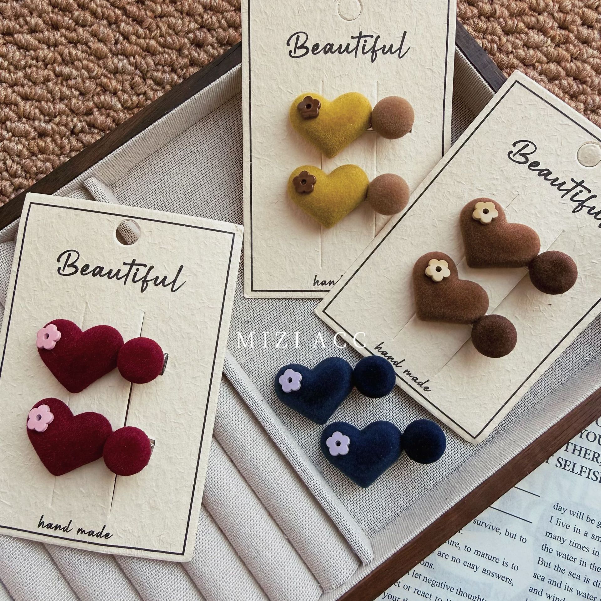 韩版 ins秋冬可爱心形发夹植绒立体小众设计刘海鸭嘴夹发夹头饰