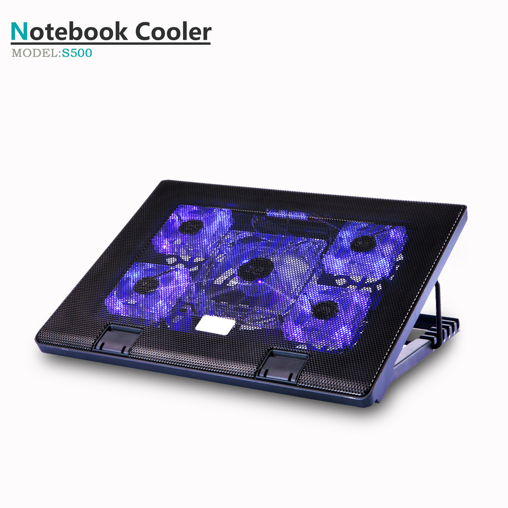 Cross-border laptop cooler with five-fan base, multi-angle adjustment, and dual switch