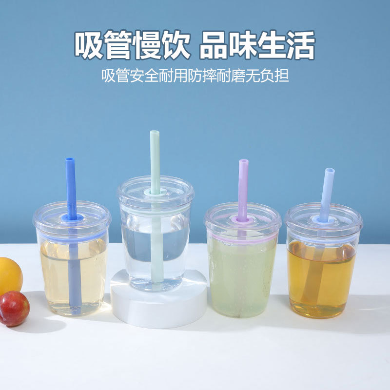 350ml mini taza de plástico transparente tritan taza de paja de color rojo para chicas lindas tazas de agua