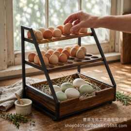 木质鸡蛋置物筐厨房桌面多层蛋托展示架鸡蛋收纳托盘整理鸡蛋槽