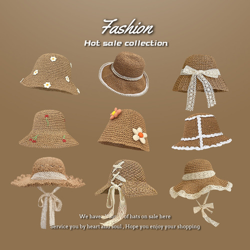  New Beach Khaki Color Sun Hat for Girls Summer Foldable Grass Hat Fresh Style Beach Outing Fisherman Hat