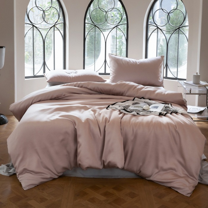 Summer Ice Silk Duvet Cover Set Simple Solid Colour Bedding_voghion.com