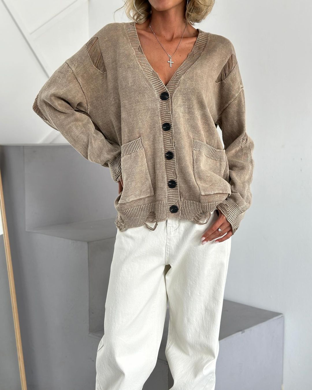 Damen Strickcardigan Vintage Langarm Strickjacke Für Den Winter_voghion.com