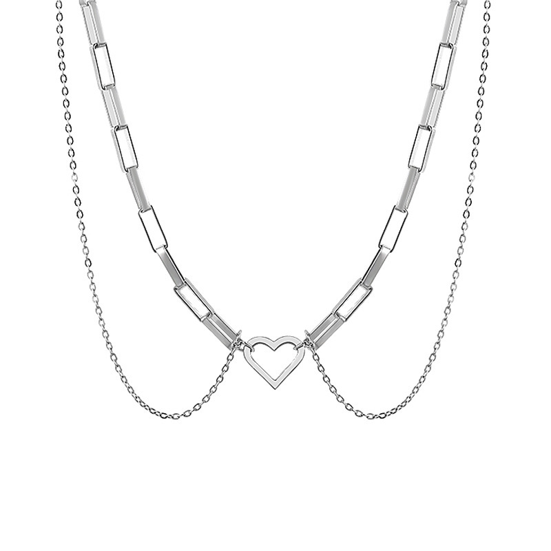 New niche design stainless steel double-layer necklace with a minimalist personality, peach heart collarbone chain,_voghion.com