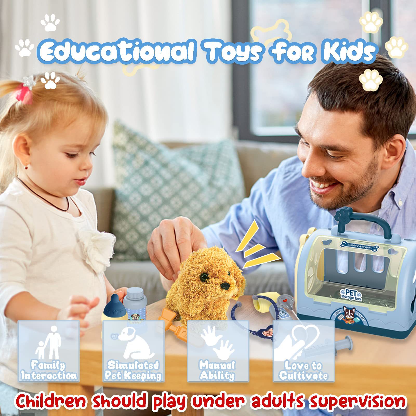 Hombres y niñas transfronterizos criando mascotas simulación de dibujos animados peluche perros perros perros casa de animales juegos para niños en casa