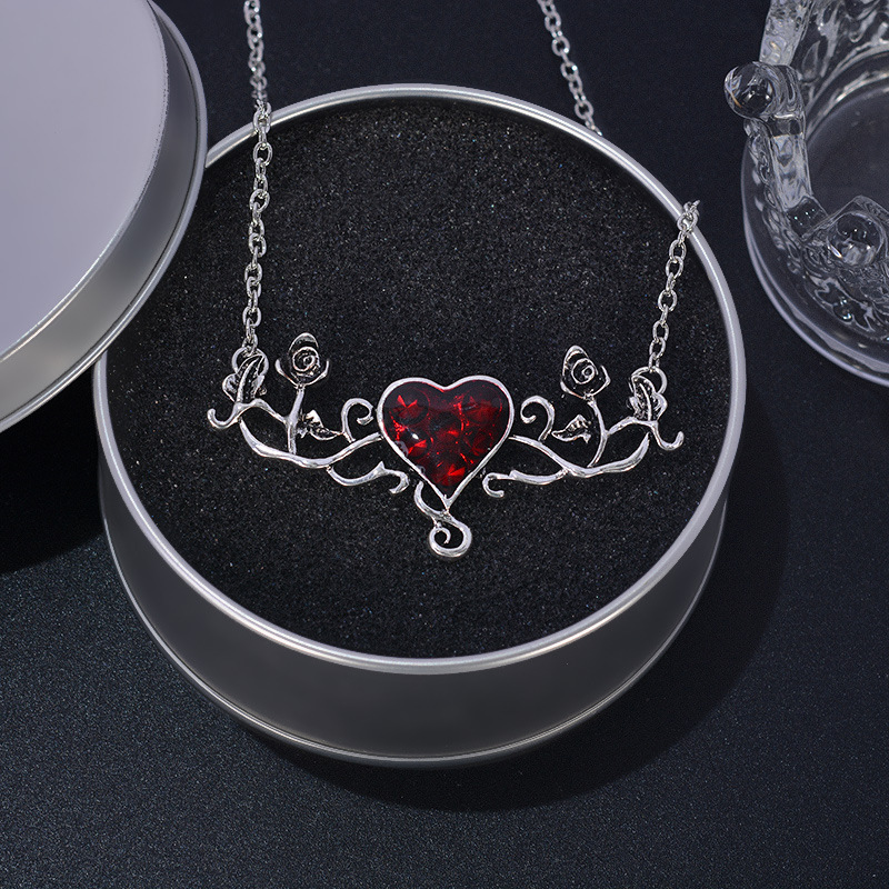 英国热卖哥特式朋克创意滴油红色项链 万圣节玫瑰花项链代发