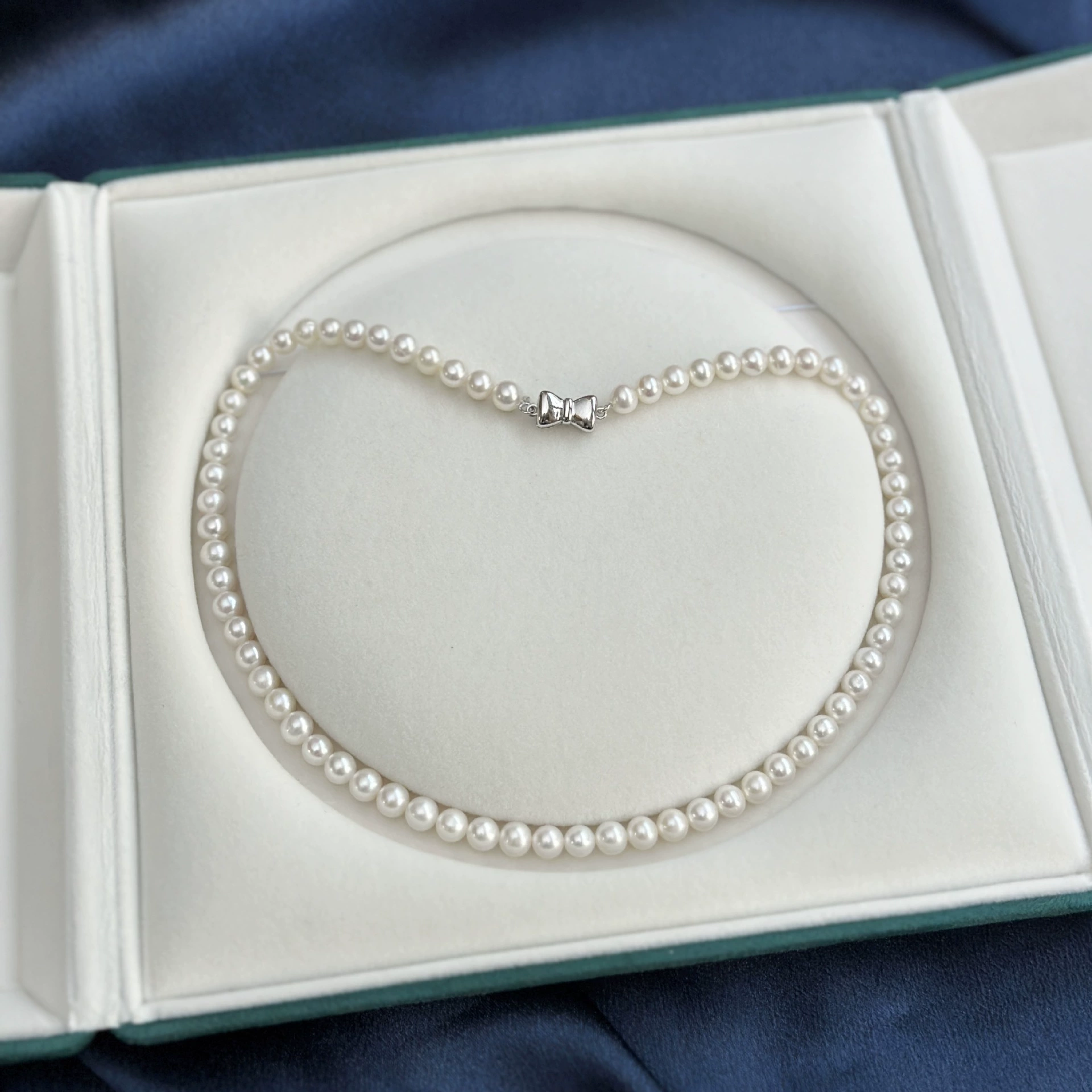 July Jewel Пресноводный жемчуг 6-7 мм Простой Джокер Круглая бусина Цепочка на ключицу Ретро из стерлингового серебра Лук Готовый продукт