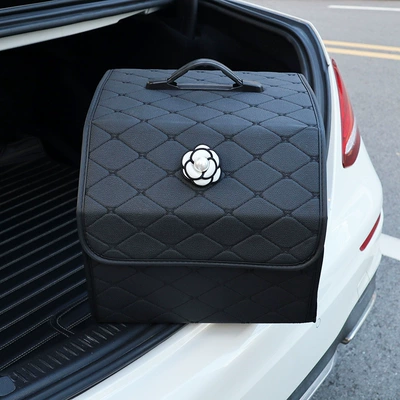 Box Storage Box Creative: Car storage bag/box - white-pearl-fabric-flower-small-size-black