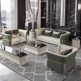 Italian Accessible Luxury Leather Sofa Piano Keys Modern Simple High-End Luxury House Large Apartment Straight Sofa Combination