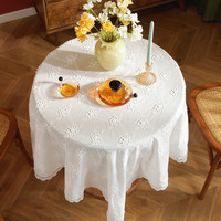 INS立体白色绣花桌布小清新花朵波浪花边长方形台布茶几盖布厂家