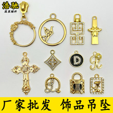 定制5号金属拉链头可拆卸圆圈拉链片精致项链吊坠diy金色玫瑰拉牌