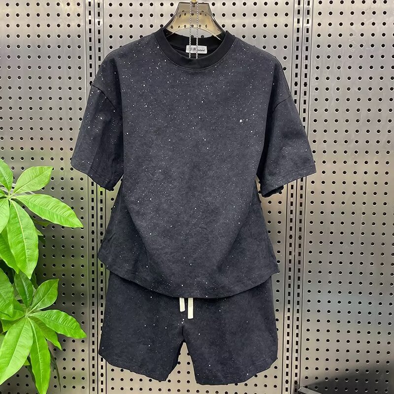 Men's Starry Sky Short-Sleeve T-Shirt, 2024 Summer New Trendy American Style Short-Sleeve with Starry Sky Design