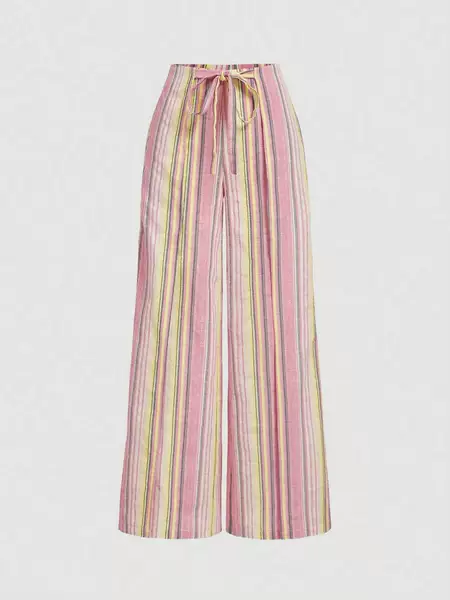 2025 Summer and Autumn Cross-Border Women's Clothing European and American Amazon Wish New Export Loose Stripesd Printed Casual Pants for Women