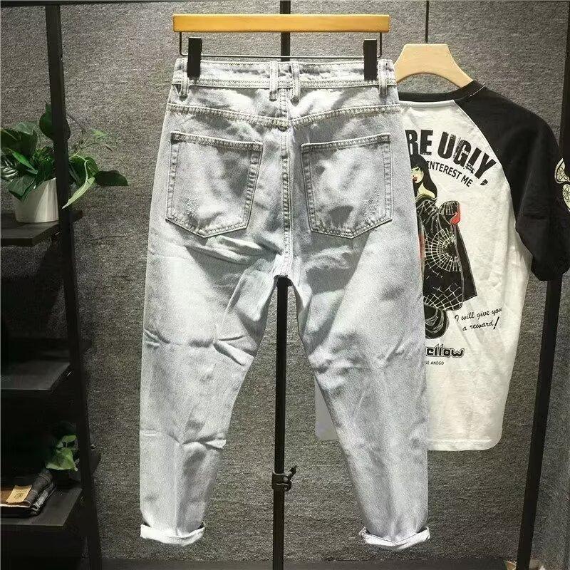 Styl spranych, vintage'owych, podartych jeansów męskich na wiosnę i jesień, prosty, luźny krój, europejski i amerykański styl uliczny, długie_voghion.com