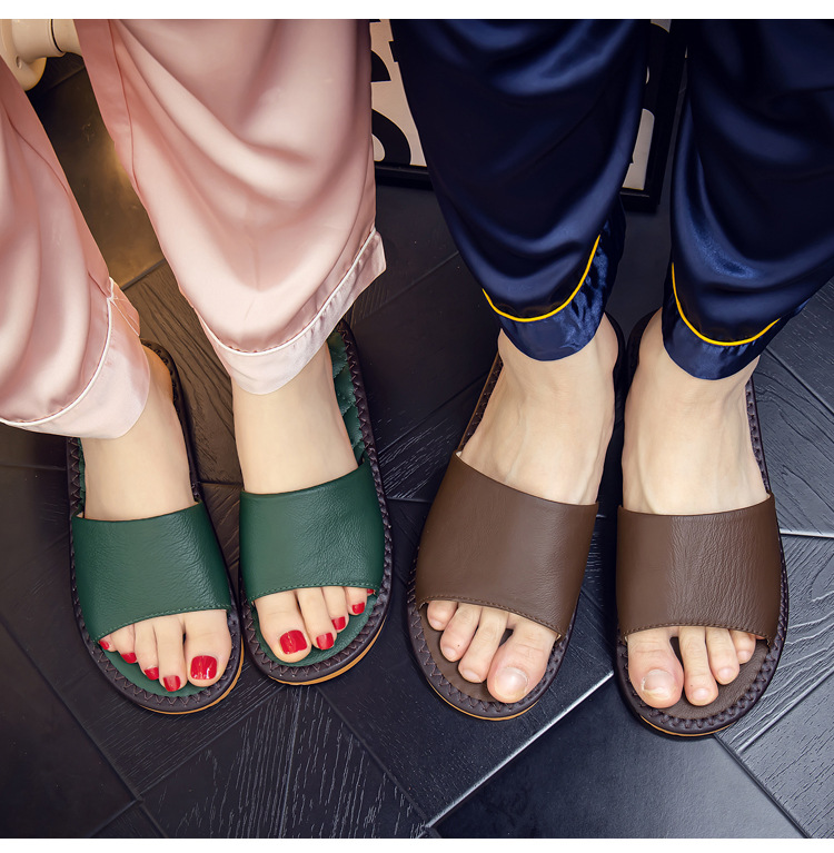 Lady Sandals Indoor Leather Rubber Quick Drying Flip Flops_voghion.com