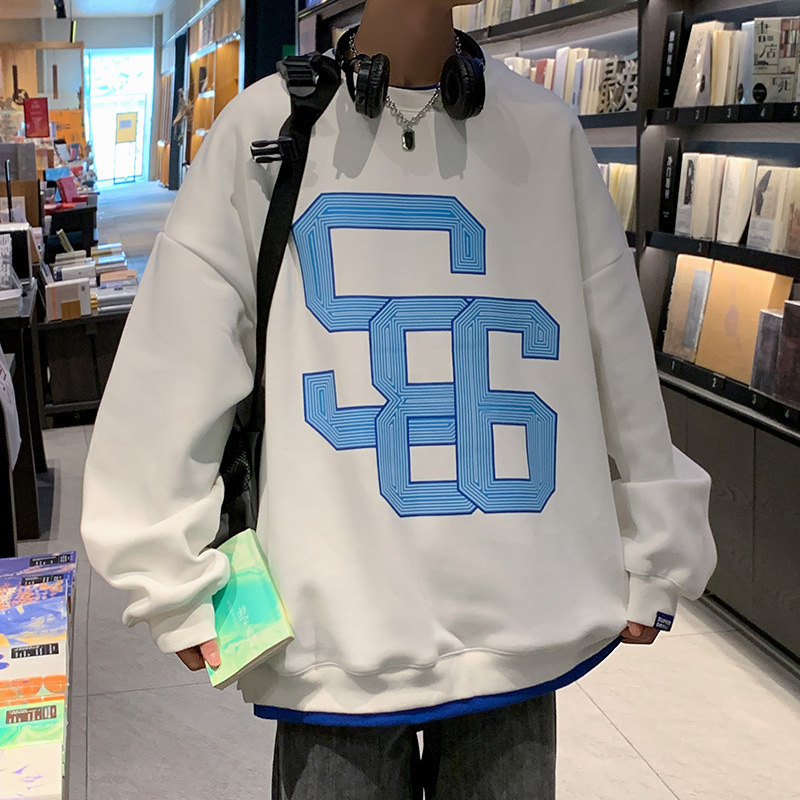 Klein azul chaqueta de hombre cuello redondo suelto in ropa de moda primavera y otoño falso dos camisas de manga larga