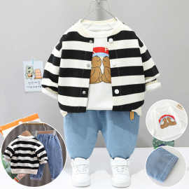 婴儿荃棉三件套春季新款童装男童卫衣儿童薄款套装小童宝宝童装潮