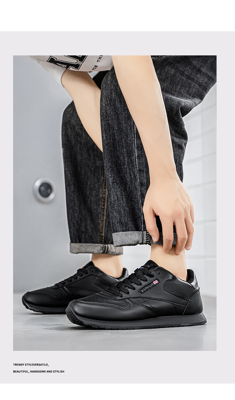 Men's Leather Casual Sneakers With Thick Sole For Height Increase_voghion.com