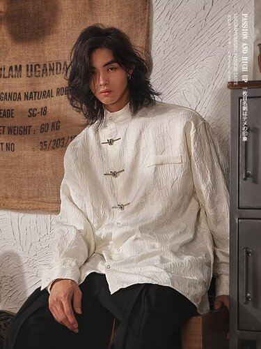 National trend new Chinese style butterfly buckle long-sleeved shirt men's autumn retro niche shirt ancient costume Tang suit coat clothes