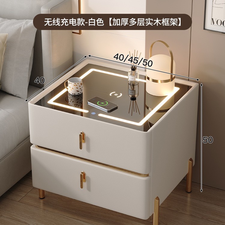 Mesita de noche minimalista moderna 2024 nuevo estilo lujo ligero sensación de alta gama dormitorio madera maciza pequeño gabinete de almacenamiento de cabecera inteligente