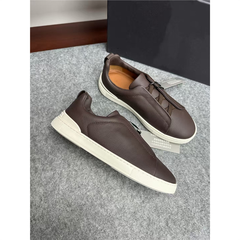 Herren Leder Sneaker Zum Reinschlüpfen Elastische Freizeitschuhe_voghion.com