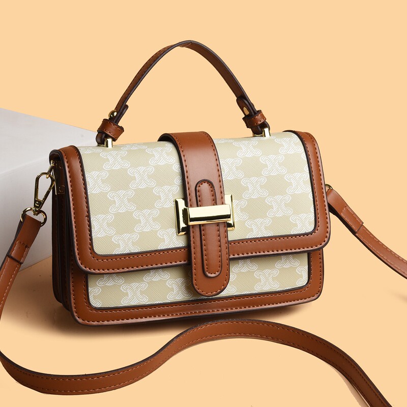 Cross-Border Popular French Retro Print Casual Temperament Simple One-Shoulder Crossbody Handheld Small Square Bag New Women's Bag