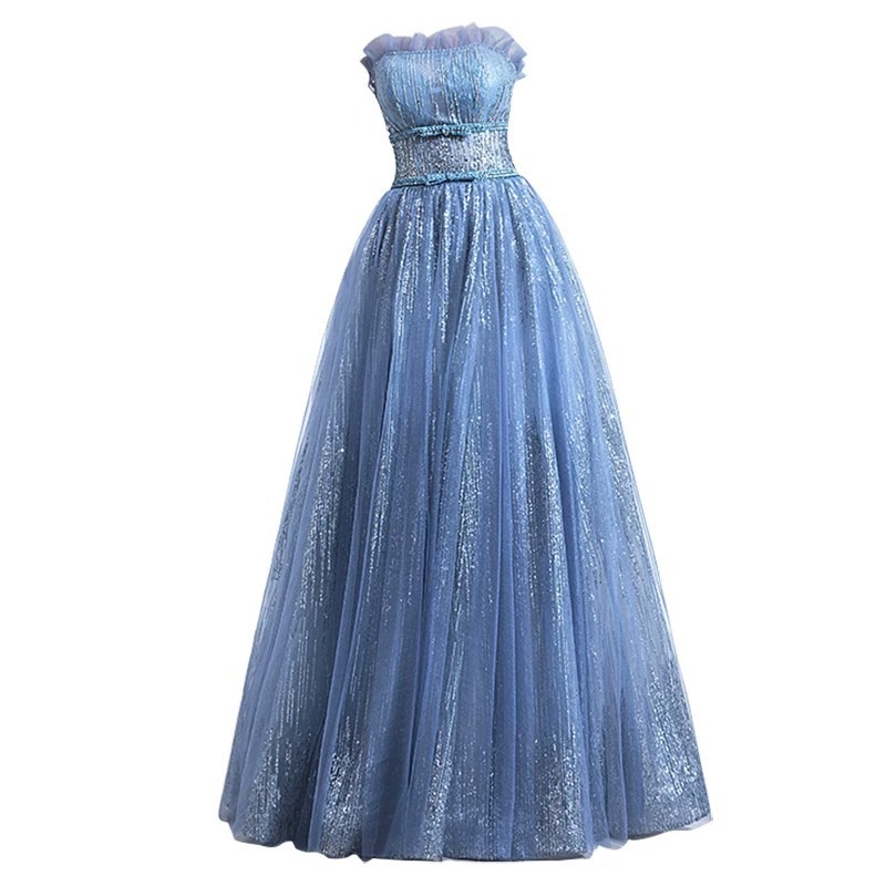 Vestido de noche azul para banquetes y actuaciones escénicas, nuevo modelo 2026, actuación individual, fiesta de mondanzas, examen artístico, elegante vestido de princesa.