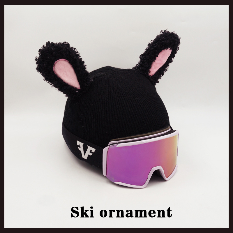 Cute Ski Helmet Cover with Curly Black Rabbit Ears