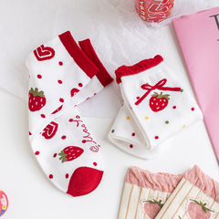 粉色襪子女中筒襪春秋款棉可愛日系軟妹ins潮網紅款草莓襪夏季