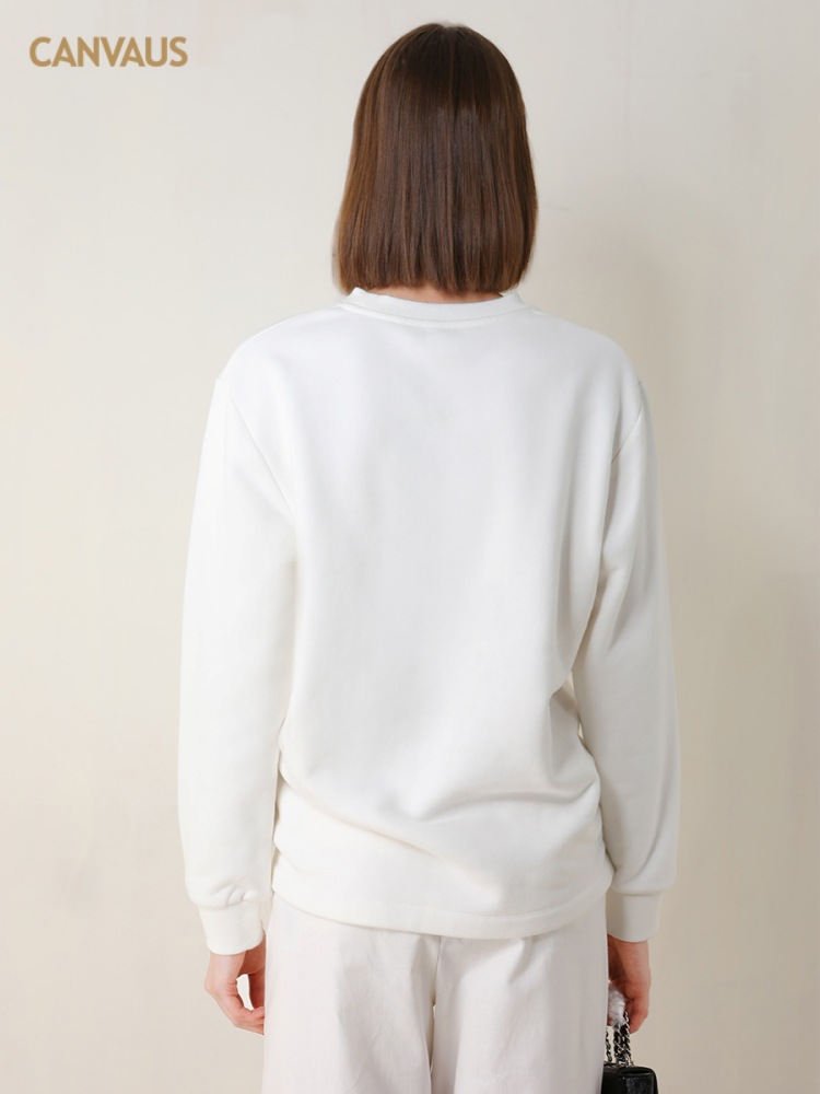 CANVAUS Otoño e Invierno suéter recto forrado de lana de las Mujeres Nuevo cuello redondo casual manga larga color sólido pullover Coat image 6