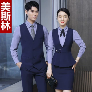 办公室工作服商务抗皱免烫衬衣男女同款面试职业套装长袖马甲女
