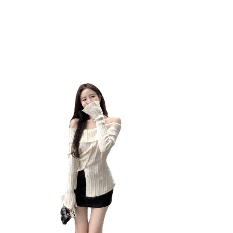 Women's Slim Short Lazy Long Sleeve Knit Pullover Sweater Image 3