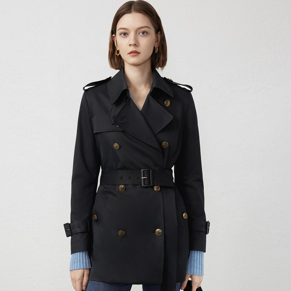 Langjia French Retro Trendy Straight-Shoulder High-End Elegant Casual Jacket 2026 Spring New Waist-Cinching Trench Coat for Women