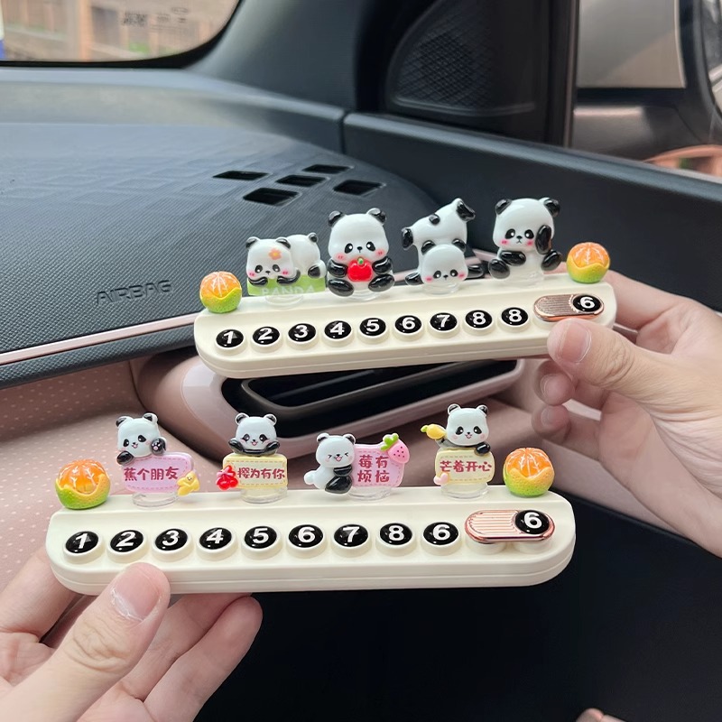 Cute Panda Número de estacionamiento temporal Placa de automóvil Creative Car Mover Placa de teléfono Decoración de automóvil Mover Adornos de automóvil