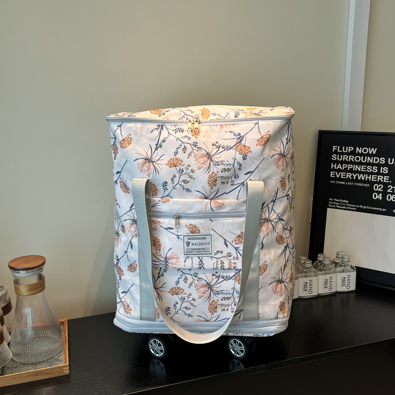 Bolsa de viaje con rueda universal, bolsa de lona de gran capacidad para mujer, almacenamiento de viaje de corta distancia, bolsa de envío de polea de doble capa, bolsa de espera